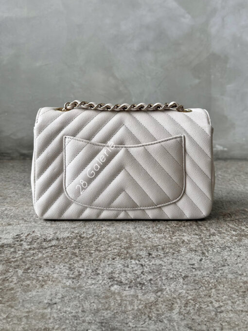 Chanel 18B Ivory Mini Rectangular Flap in Chevron Quilting, Caviar Leather & Light Gold Hardware