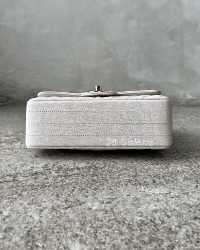 Chanel 18B Ivory Mini Rectangular Flap in Chevron Quilting, Caviar Leather & Light Gold Hardware