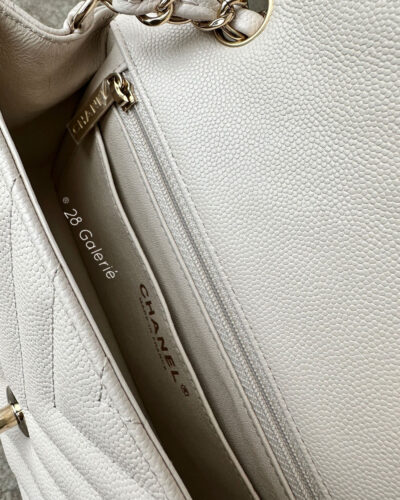 Chanel 18B Ivory Mini Rectangular Flap in Chevron Quilting, Caviar Leather & Light Gold Hardware