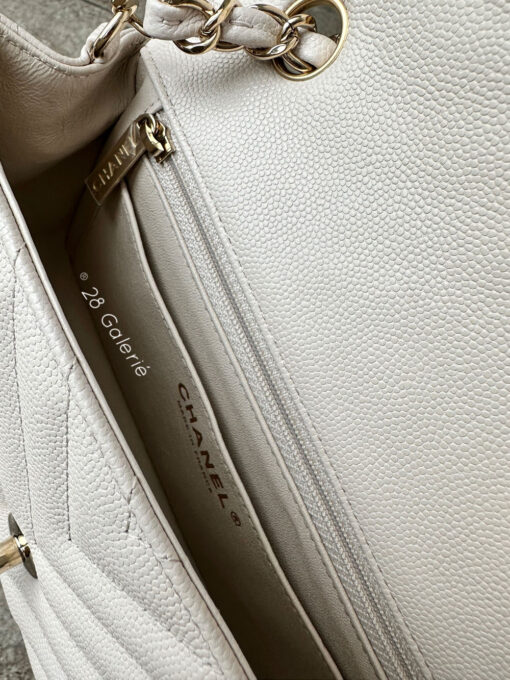 Chanel 18B Ivory Mini Rectangular Flap in Chevron Quilting, Caviar Leather & Light Gold Hardware