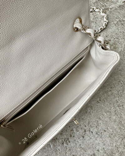 Chanel 18B Ivory Mini Rectangular Flap in Chevron Quilting, Caviar Leather & Light Gold Hardware