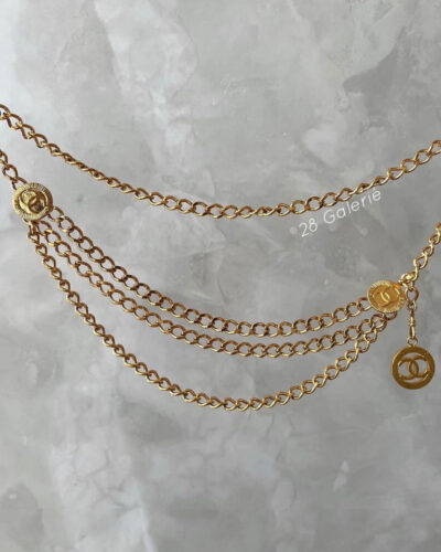 Chanel Vintage Medallion Chain with 3 Monifs (Logo) in 24k Karat Gold Hardware