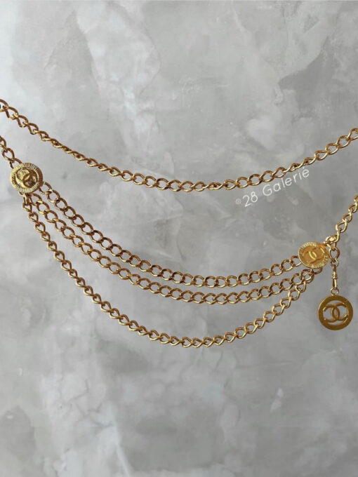 Chanel Vintage Medallion Chain with 3 Monifs (Logo) in 24k Karat Gold Hardware