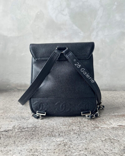 Chanel Vintage Small Black Backpack in Caviar Leather and Silver Hardware