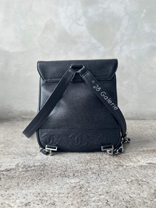 Chanel Vintage Small Black Backpack in Caviar Leather and Silver Hardware