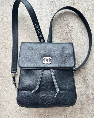 Chanel Vintage Small Black Backpack in Caviar Leather and Silver Hardware