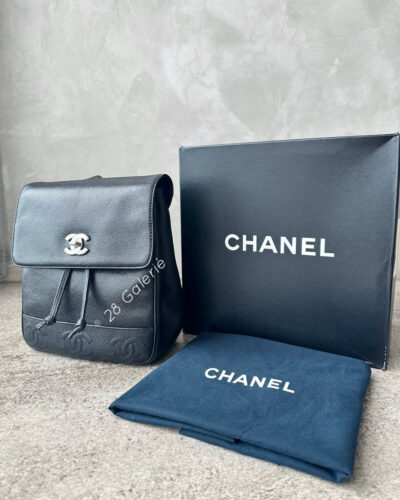 Chanel Vintage Small Black Backpack in Caviar Leather and Silver Hardware