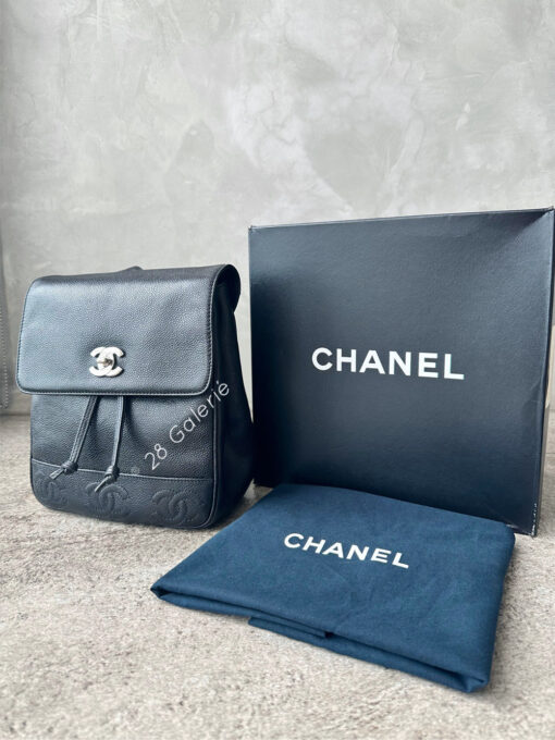 Chanel Vintage Small Black Backpack in Caviar Leather and Silver Hardware