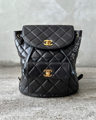 Chanel Vintage Small Black Duma Backpack in Lambskin Leather and 24k Gold Hardware