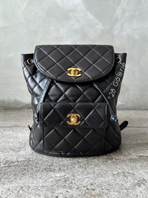 Chanel Vintage Small Black Duma Backpack in Lambskin Leather and 24k Gold Hardware