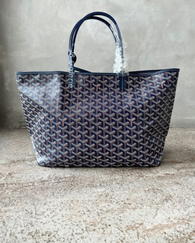 Goyard Navy Blue Saint Louis Tote PM in Goyardine Coated Canvas