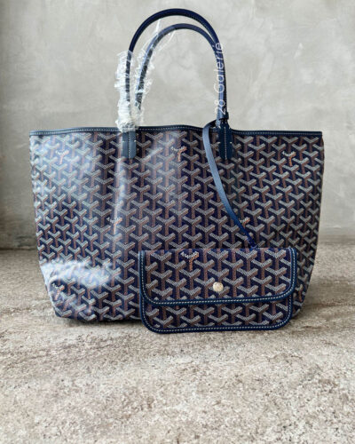 Goyard Navy Blue Saint Louis Tote PM in Goyardine Coated Canvas