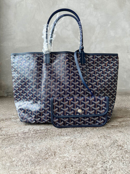 Goyard Navy Blue Saint Louis Tote PM in Goyardine Coated Canvas