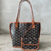 Goyard Mini Anjou Reversible Tote in Black / Tan Leather and Silver Hardware