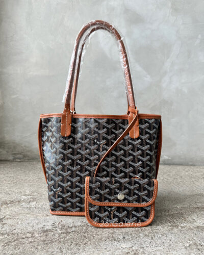 Goyard Mini Anjou Reversible Tote in Black / Tan Leather and Silver Hardware