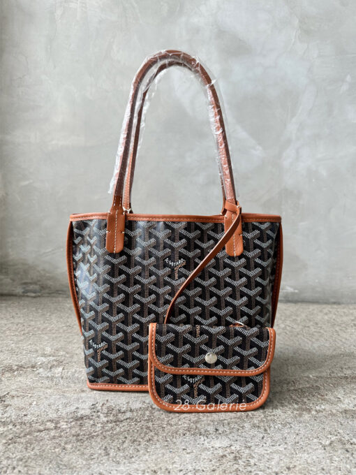 Goyard Mini Anjou Reversible Tote in Black / Tan Leather and Silver Hardware