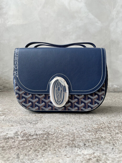 Goyard Navy Blue 233 in Goyardine Canvas and Chevroches Calfskin with Silver Hardware