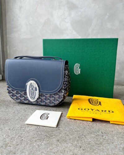 Goyard Navy Blue 233 in Goyardine Canvas and Chevroches Calfskin with Silver Hardware