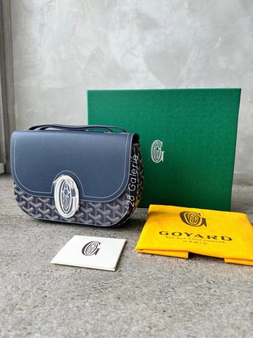 Goyard Navy Blue 233 in Goyardine Canvas and Chevroches Calfskin with Silver Hardware