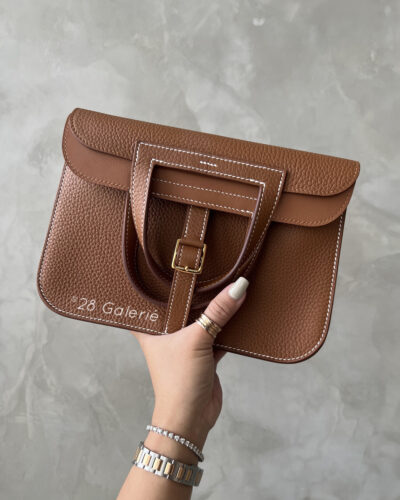 Hermes Gold Halzan 25 in Clemence Leather & Good Hardware Stamp U