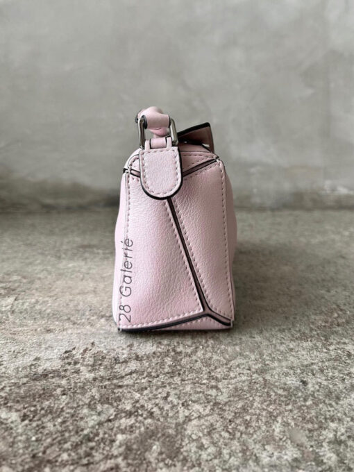 Loewe Mini Pink Puzzle Bag in Classic Calfskin Leather and Silver Hardware