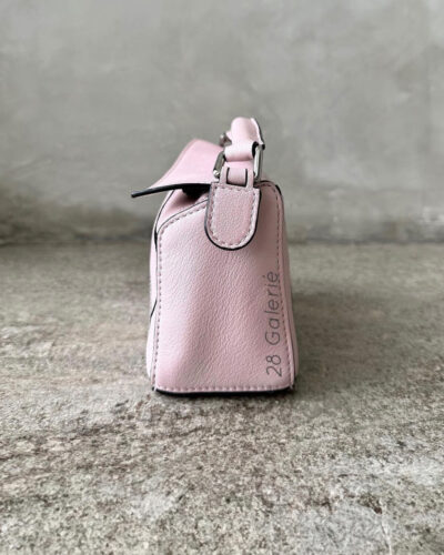 Loewe Mini Pink Puzzle Bag in Classic Calfskin Leather and Silver Hardware