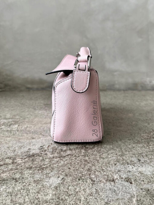 Loewe Mini Pink Puzzle Bag in Classic Calfskin Leather and Silver Hardware