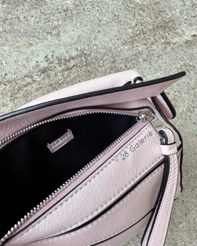 Loewe Mini Pink Puzzle Bag in Classic Calfskin Leather and Silver Hardware