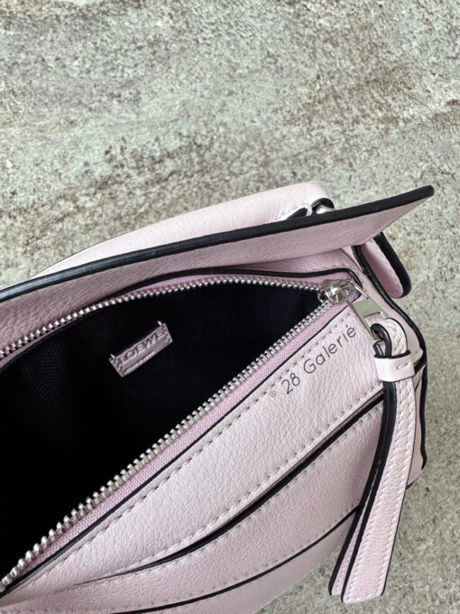 Loewe Mini Pink Puzzle Bag in Classic Calfskin Leather and Silver Hardware