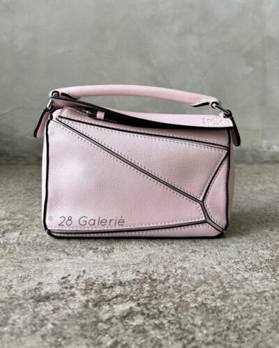 Loewe Mini Pink Puzzle in Classic Calfskin Leather and Silver Hardware