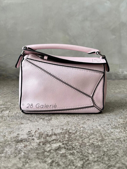 Loewe Mini Pink Puzzle in Classic Calfskin Leather and Silver Hardware