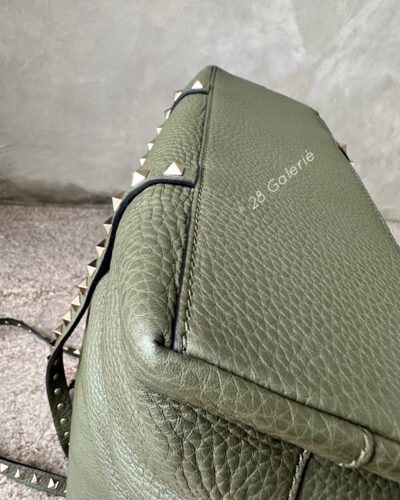 Valentino Rockstud Green Tote in Calfskin Leather and Silver Hardware