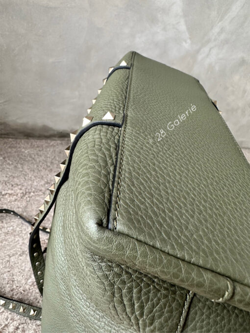 Valentino Rockstud Green Tote in Calfskin Leather and Silver Hardware