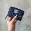 Chanel 24P Navy Blue Zippy Card Holder in Caviar Leather