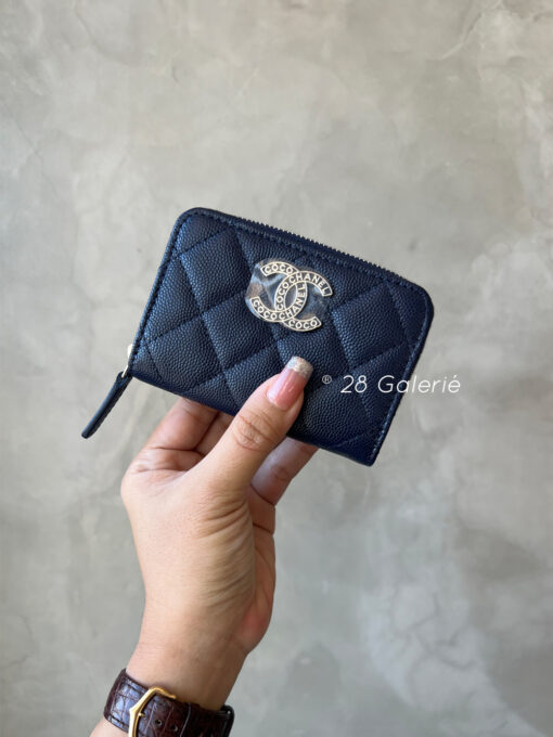 Chanel 24P Navy Blue Zippy Card Holder in Caviar Leather