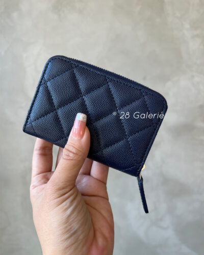 Chanel 24P Navy Blue Zippy Card Holder in Caviar Leather