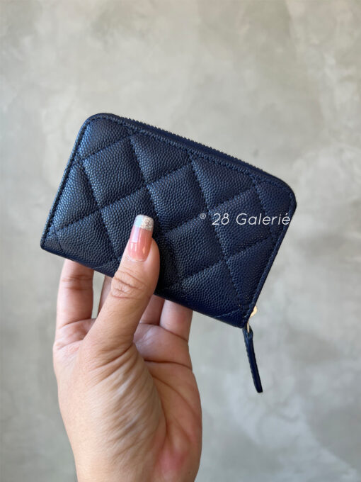 Chanel 24P Navy Blue Zippy Card Holder in Caviar Leather