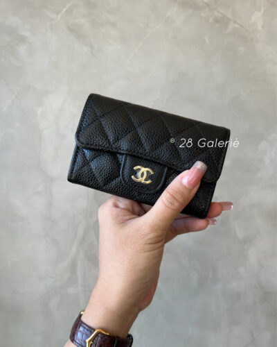 Chanel Black Classic Card Holder in Caviar Leather and Gold Hardware