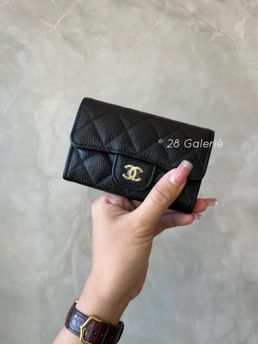 Chanel Black Classic Card Holder in Caviar Leather and Gold Hardware