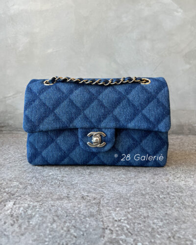 Chanel F/W 2022 Dark Blue Printed Denim Classic Small Double Flap