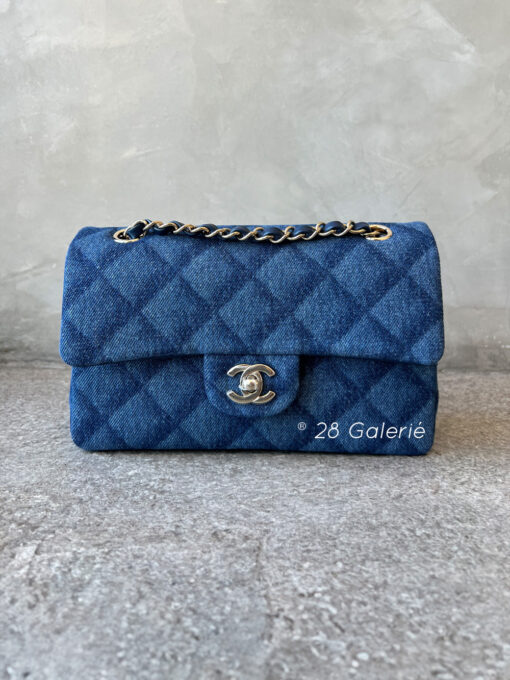 Chanel F/W 2022 Dark Blue Printed Denim Classic Small Double Flap