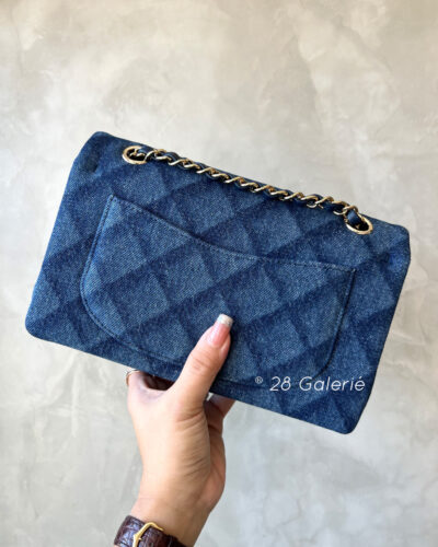 Chanel F/W 2022 Dark Blue Printed Denim Classic Small Double Flap