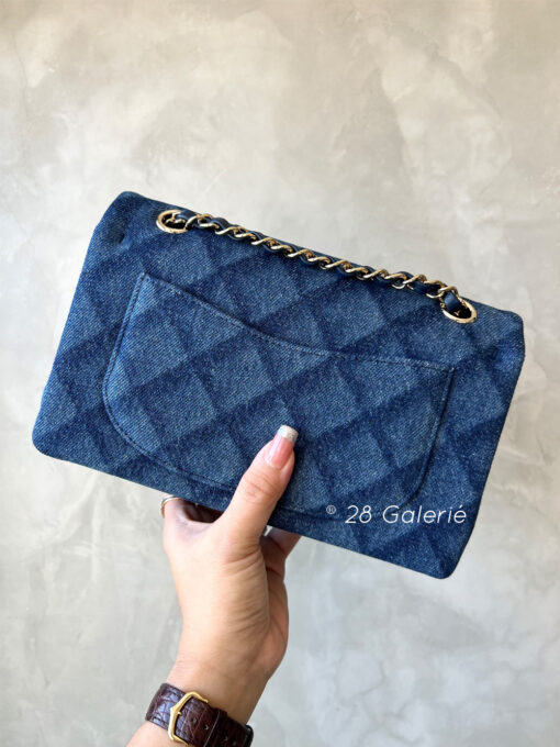 Chanel F/W 2022 Dark Blue Printed Denim Classic Small Double Flap