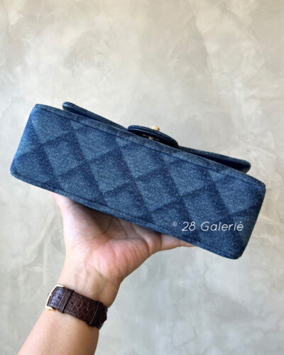 Chanel F/W 2022 Dark Blue Printed Denim Classic Small Double Flap