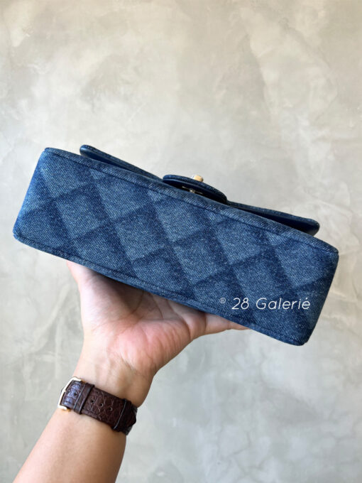 Chanel F/W 2022 Dark Blue Printed Denim Classic Small Double Flap