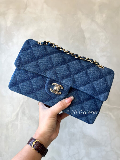 Chanel F/W 2022 Dark Blue Printed Denim Classic Small Double Flap