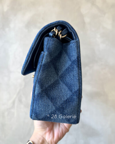 Chanel F/W 2022 Dark Blue Printed Denim Classic Small Double Flap