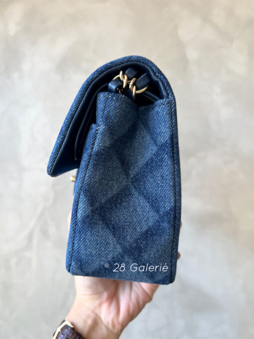 Chanel F/W 2022 Dark Blue Printed Denim Classic Small Double Flap