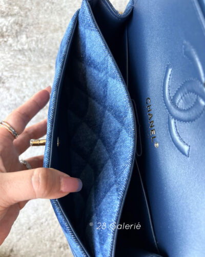 Chanel F/W 2022 Dark Blue Printed Denim Classic Small Double Flap