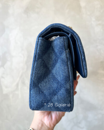 Chanel F/W 2022 Dark Blue Printed Denim Classic Small Double Flap